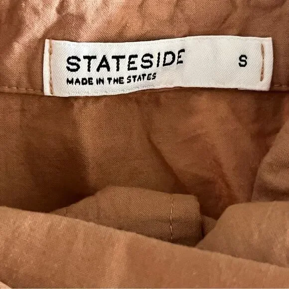 Stateside Voile Short Sleeve Front Twist Button Up Shirt Size Small Neutral Tan - Picture 5 of 6